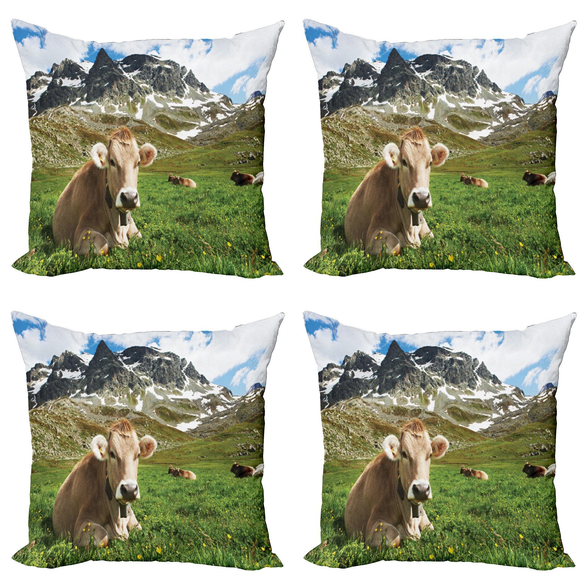 (4 Accent Abakuhaus Digitaldruck, Modern Vieh Kissenbezüge Mountain Doppelseitiger Das Stück), Alpine Milchkuh