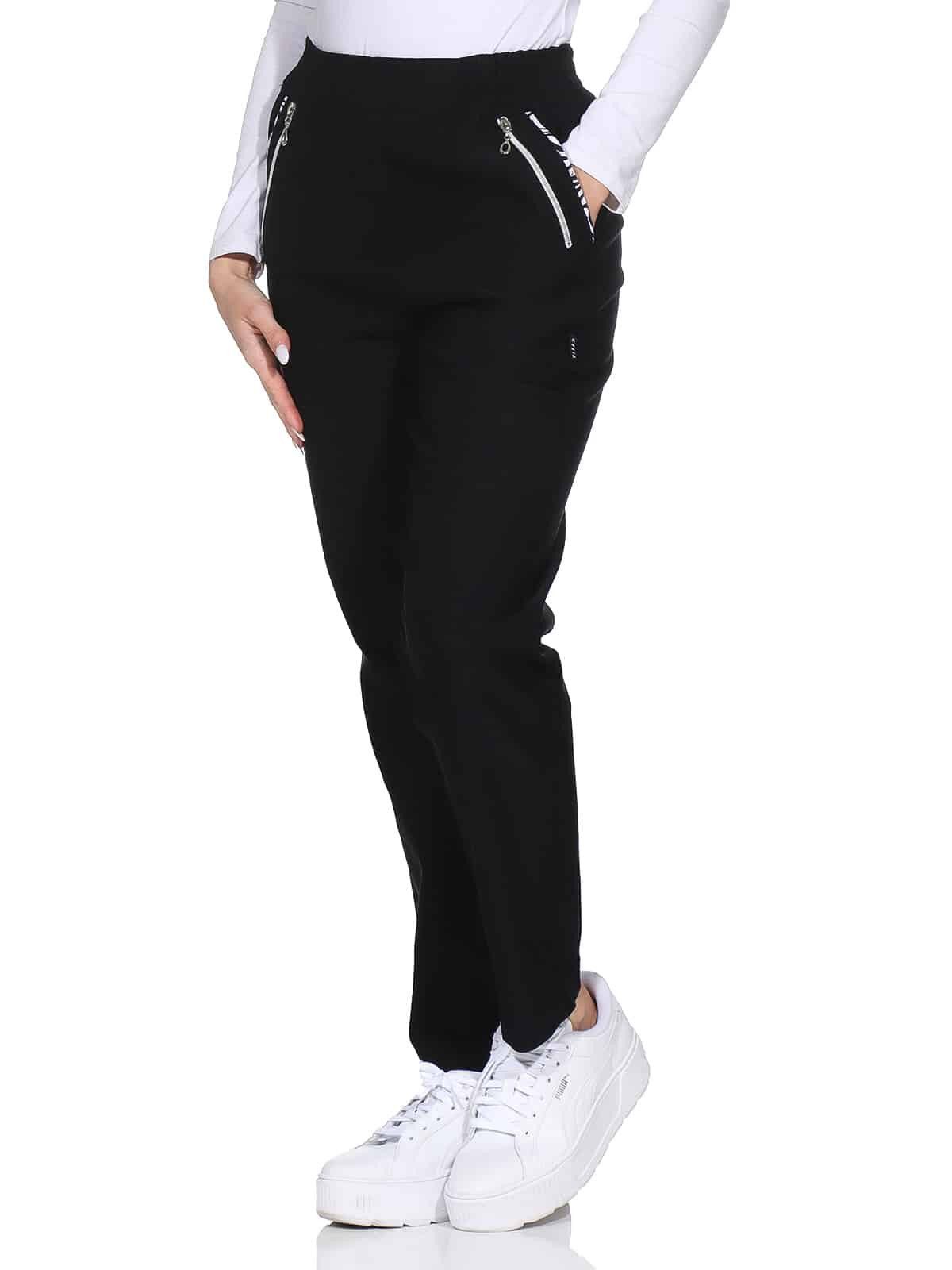 OriginalYou Schlupfhose Damen Stoffhose leichte Stretchhose Freizeithose mit elastischem Bund, farblich abgesetzte Taschen