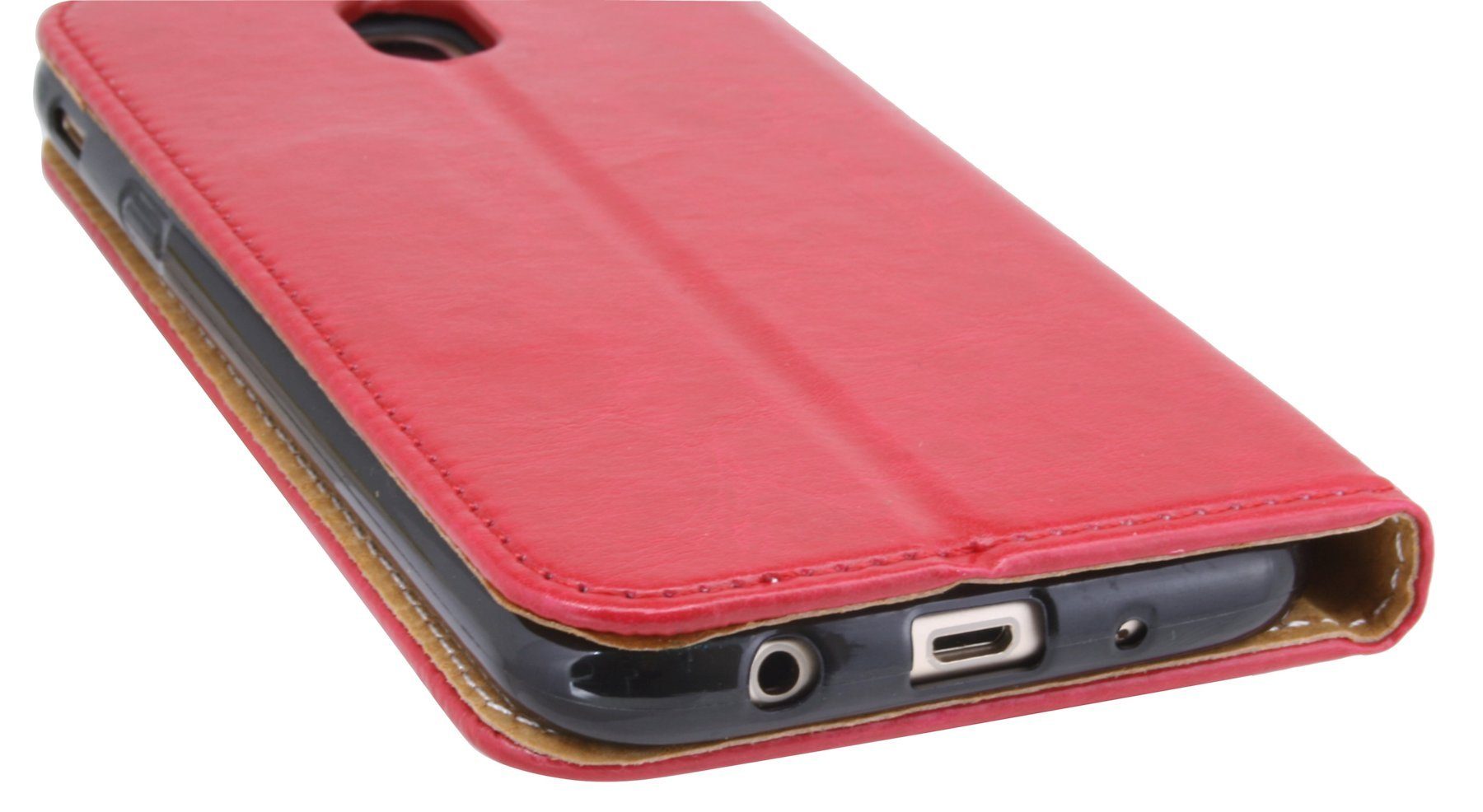 cofi1453 Handyhülle Echtleder Tasche Flip Case Rot, Schutzhülle Handy Wallet Cover mit Kartenfächern, Standfunktion