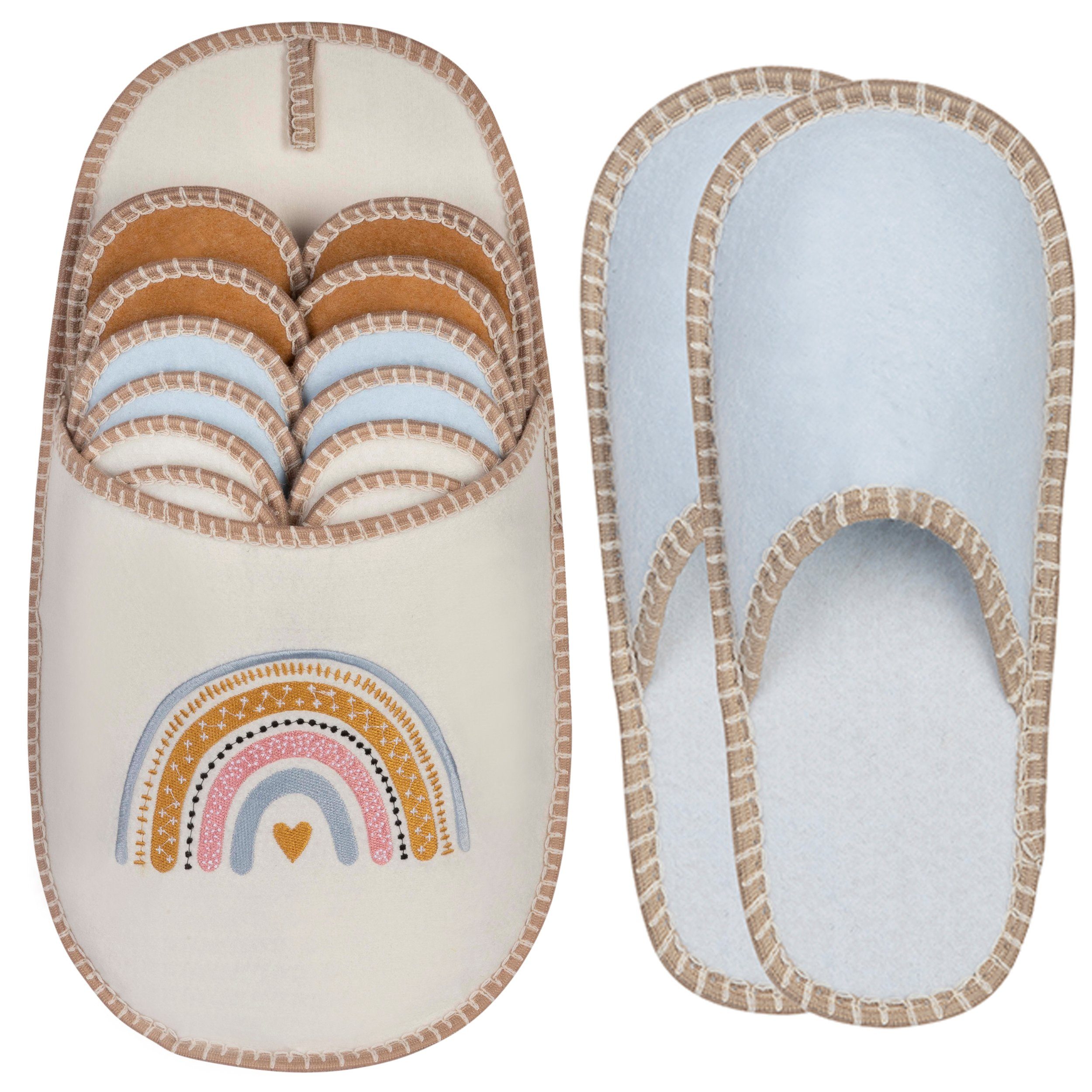 ONVAYA ABS Gästepantoffel, Regenbogen, 6er Set, Antirutsch Sohle Hausschuh