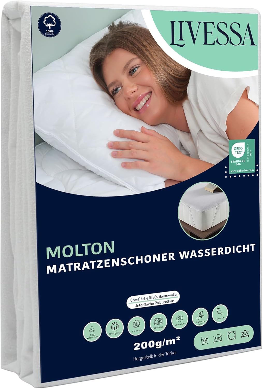 Matratzenschoner Molton Matratzenschoner - Matratzenauflage - Matratzenschutz livessa, Oberfläche Baumwolle - Moltonauflage - Inkontinenzunterlage waschbar