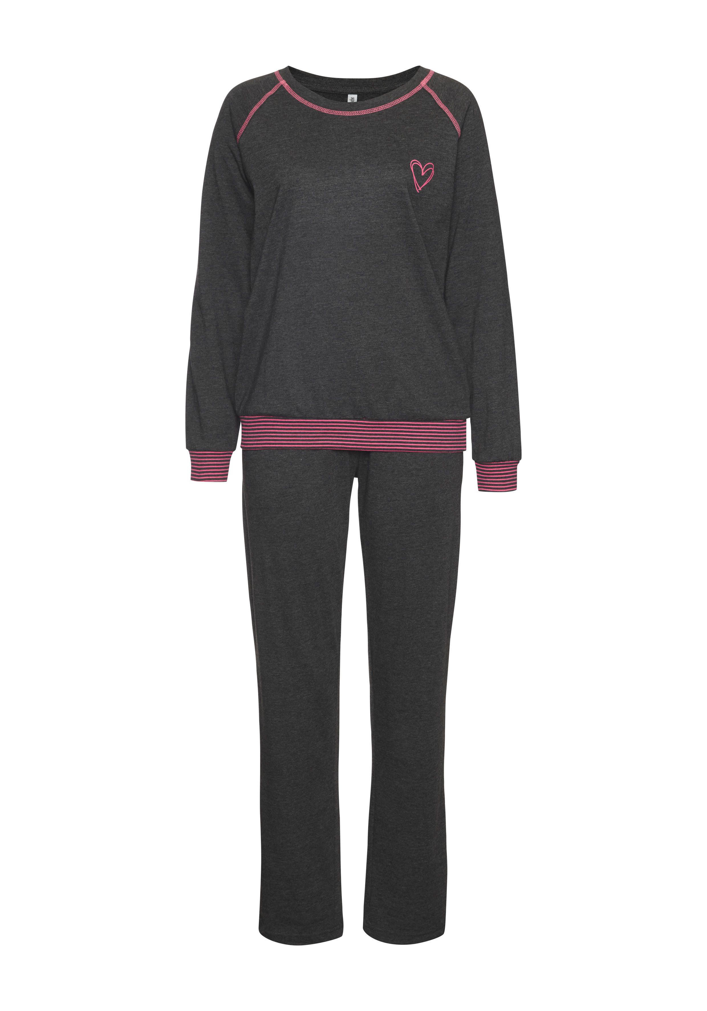 Vivance Dreams Pyjama (2 tlg) mit dekorativen Flatlock-Nähten in Neonfarben günstig online kaufen