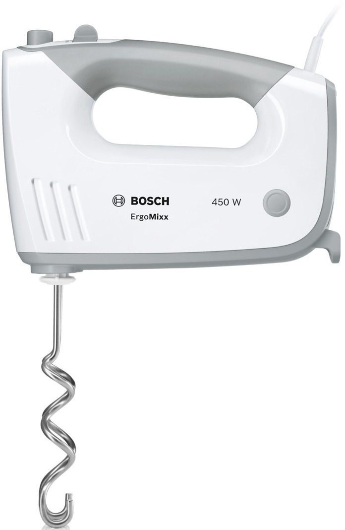 BOSCH Handmixer ErgoMixx MFQ36400, Edelstahl Rührbesen/Knethaken, 5 Stufen, weiß, 450 W, 5 Stufen plus Turbostufe, Made in Europe