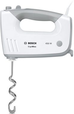 BOSCH Handmixer ErgoMixx MFQ36400, 450 W, 5 Stufen plus Turbostufe, 2 Turbobesen, 2 Edelstahl-Knethaken, weiß