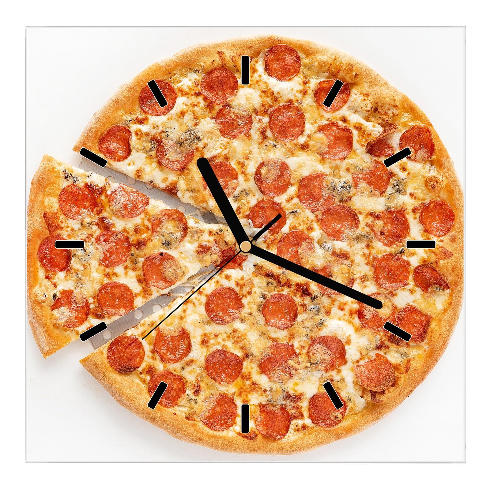 Primedeco Wanduhr Glasuhr mit cm x Motiv 30 Wanduhr 30 Gute Wandkunst Größe Pizza