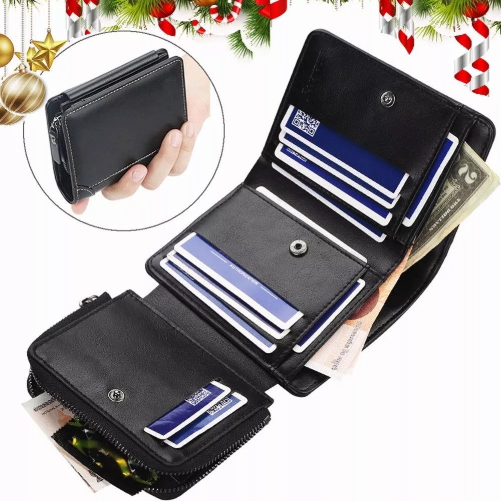 MOPUEA Geldbörse Herren Geldbörse RFID Schutz Geschenk Mini 16 Fächer mit Münzfach (Einzelprodukt kompakte Herren Geldbörse für Alltag, 1x Geldbörse 12 Kartenfächer Münzfach Reißverschluss), RFID Schutz kompakt viele Fächer Münzfach wasserfest