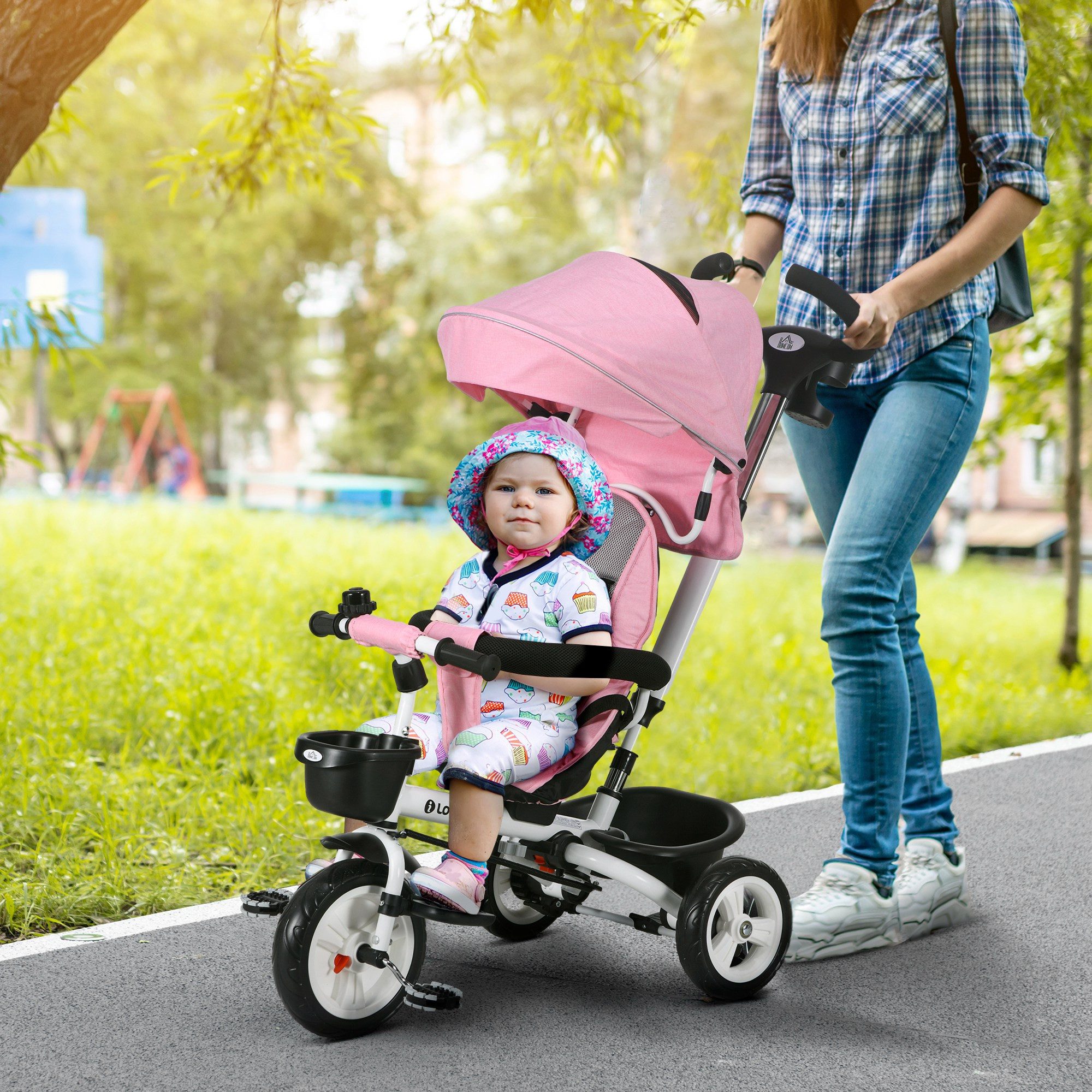 HOMCOM Dreirad Kinderdreirad mit Sicherheitsgurt, Schubstange, günstig online kaufen