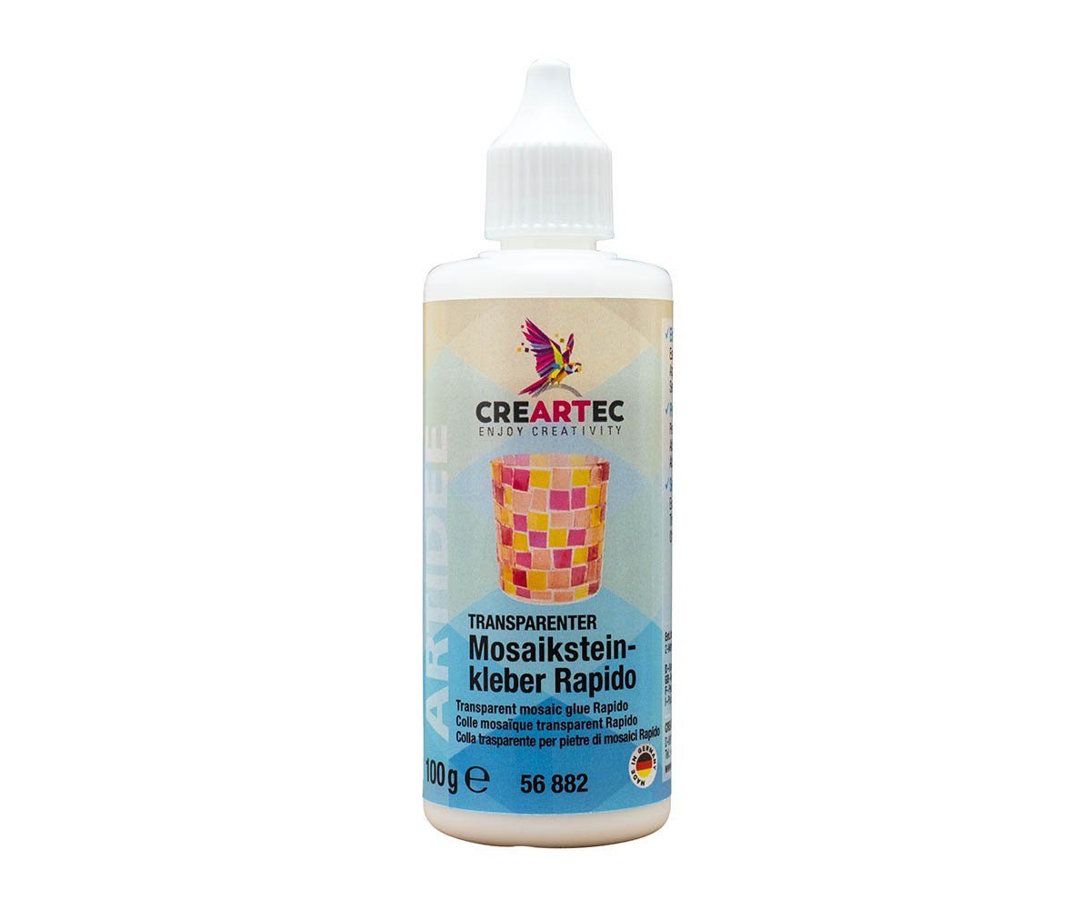 CREARTEC Klebstoff Mosaiksteinkleber Rapido - Transparenter Kleber - 100g, zum schnellen/einfachen Ankleben von Mosaiksteinen - Made in Germany