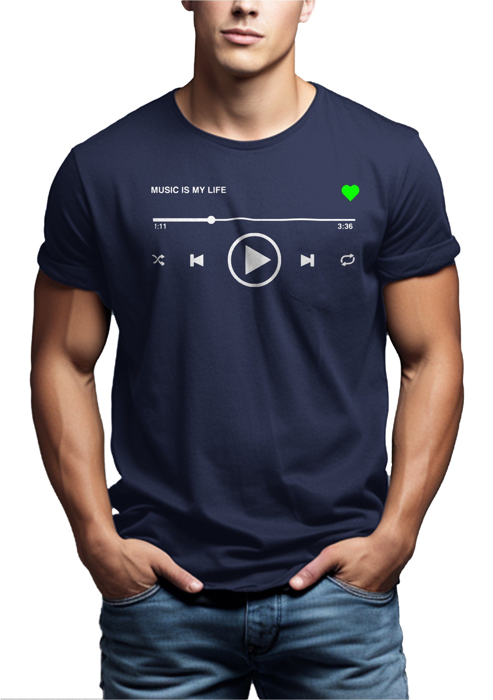 MAKAYA Print-Shirt Herren Motiv Musik Playlist günstig online kaufen