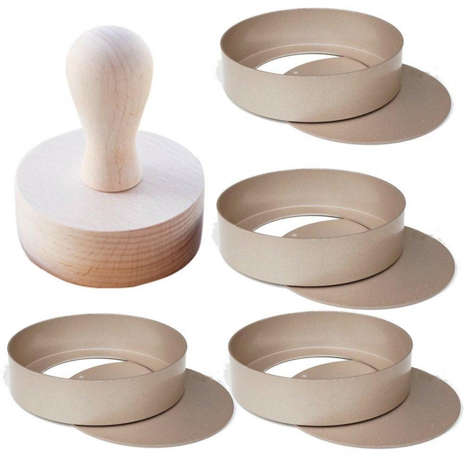 LuxusKollektion Tarteform Törtchen-Form-Set 4er Roségold Aluminium Holzpresse, (1-tlg)
