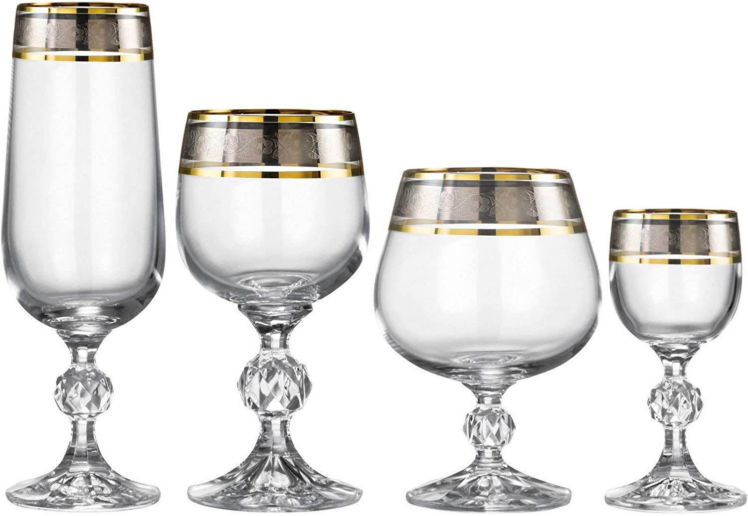 Crystalex Gläser-Set Celebration Claudia Gold Platin Set 24 teilig, Kristallglas, Бокалы, Sektgläser, Likörgläser, Cognacgläser, Kristallgläser