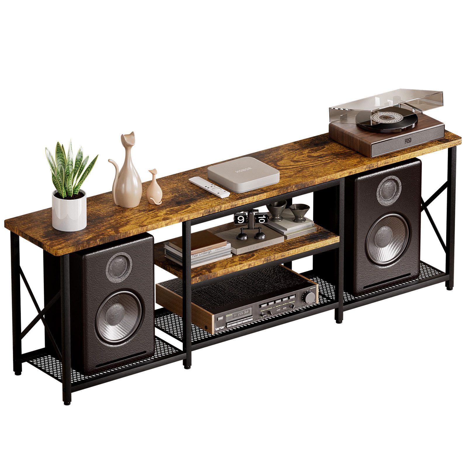 Yorbay TV-Rack TV Schrank mit offene Fächer für Lautsprecher, 160cm, TV Regal für Fernseher bis zu 70 Zoll, Vintage Farbe
