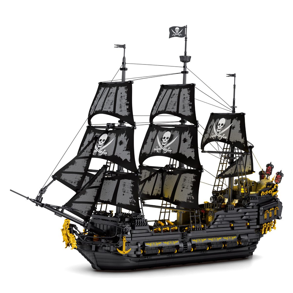 Reobrix 66036A1 Spielbausteine, (Klemmbausteinset, 4708 St., Klemmbaustein Piratenschiff mit Beleuchtung), Piratenschiff mit über 1 Meter Länge und Beleuchtung