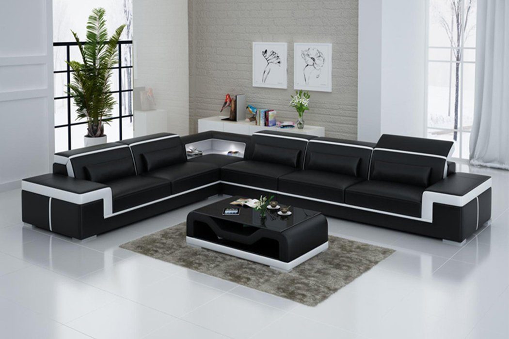 JVmoebel Ecksofa Garnitur Sofa Schwarz Polster L-Form Couch Wohnlandschaft Ecksofa, Designer