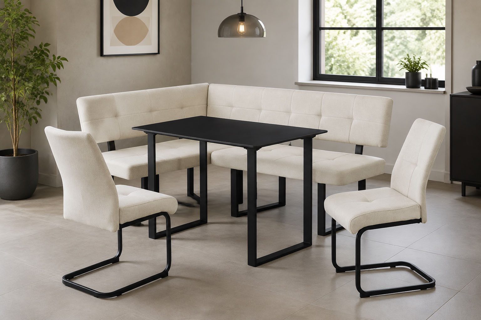 OTTO home Eckbankgruppe Alabama, (Spar-Set, 4-tlg), Sitzgruppe mit Federkern, 2 Freischwingern und Sinterstein-Tisch