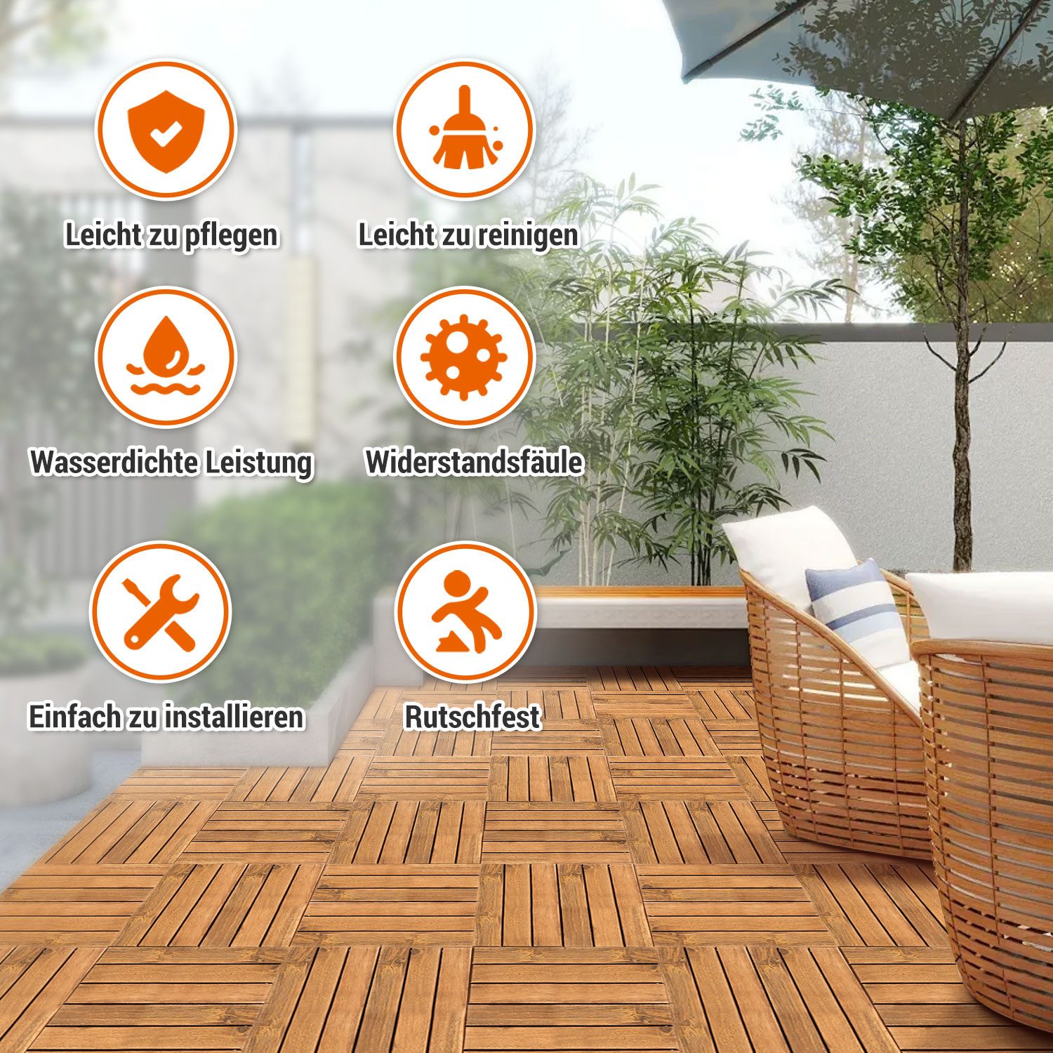 Clanmacy Holzfliesen 11-110 Stück erhältlich Terrassenfliesen, Akazien-Holz, Garten - 11st, 11er Set, 11 St., 30x30cm = 1qm pro Fliese, rutschfest, Stecksystem, langlebig