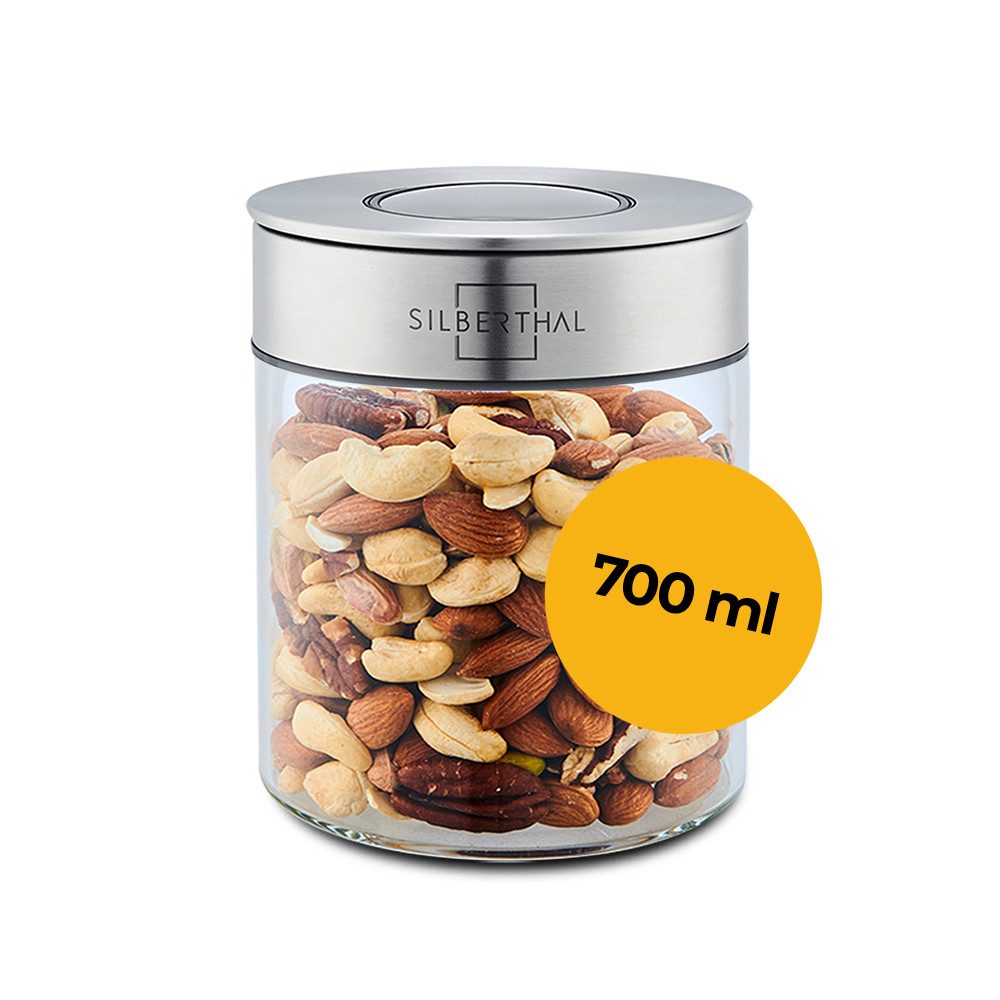 SILBERTHAL Vorratsglas 700 ml, Vorratsdose mit Deckel, Glas, Edelstahl, (1-tlg), Luftdicht & Mottensicher