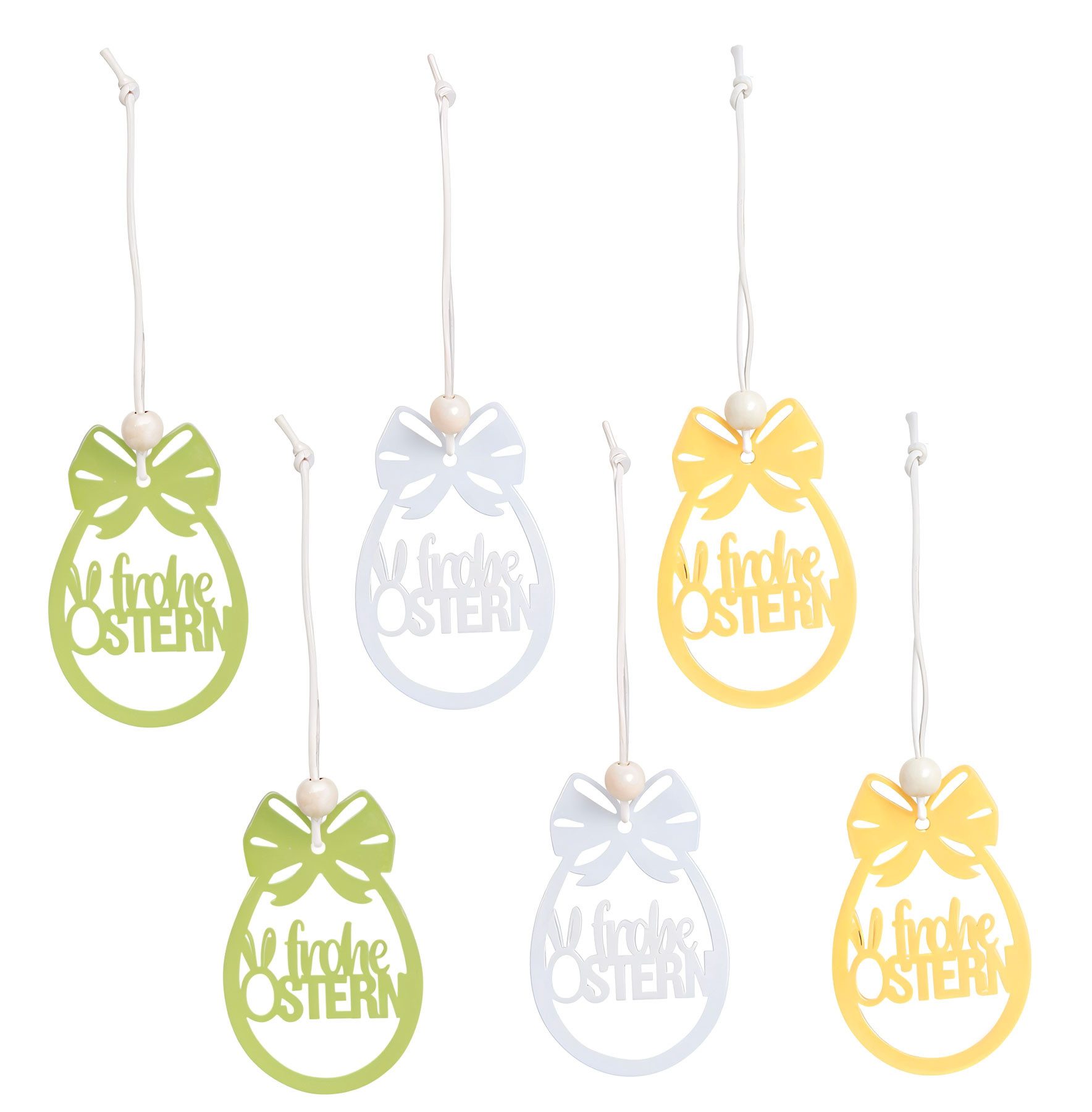 Levandeo® Dekohänger, 6er Set Osteranhänger Frohe Ostern Metall Gelb Grün Weiß Osterei