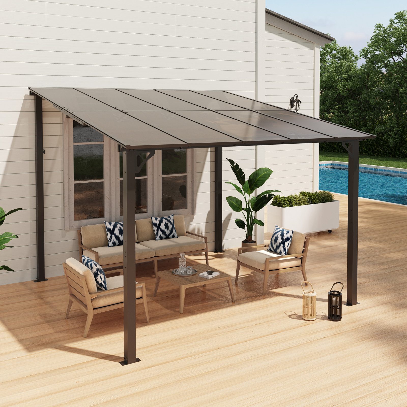 JOIVI Pergola 3x3m Terrassenüberdachung, Carport mit Sonnendach, Pavallon, günstig online kaufen