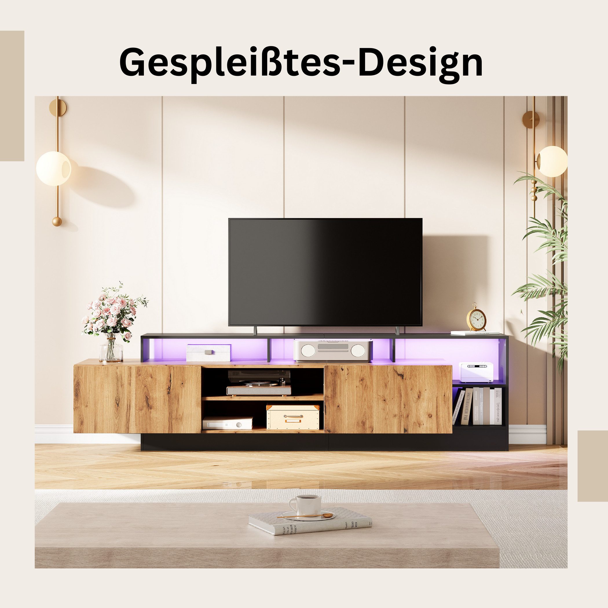 SeedWave Lowboard Holzoptik TV Schrank Fernsehtisch günstig online kaufen