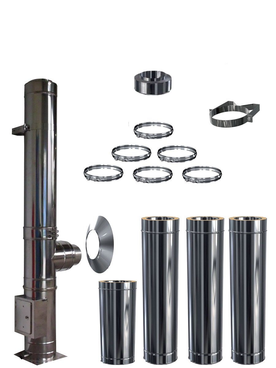 Schornstein-Zentrallager Schornstein Edelstahlschornstein Bausatz doppelwandig DW 130 Höhe 4,7 m, Ø 130.00 mm, Doppelwandig Komplett Set