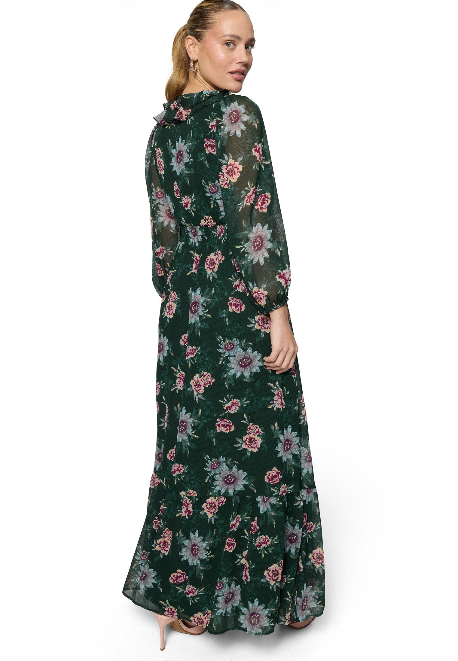Zero Chiffonkleid Damen langarm mit Blumen Rüschen