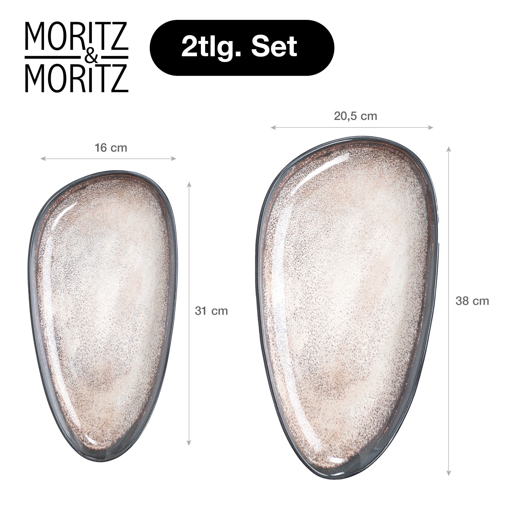 Moritz & Moritz Servierplatte VIDA 2x Servierteller Beige, Porzellan, (Set, 2-tlg., Set), Spülmaschinengeeignet