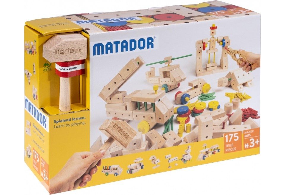 Matador Konstruktions-Spielset MATADOR 21175 - Maker M175, Baukasten, Holz, 175 Teile, Konstruktio...