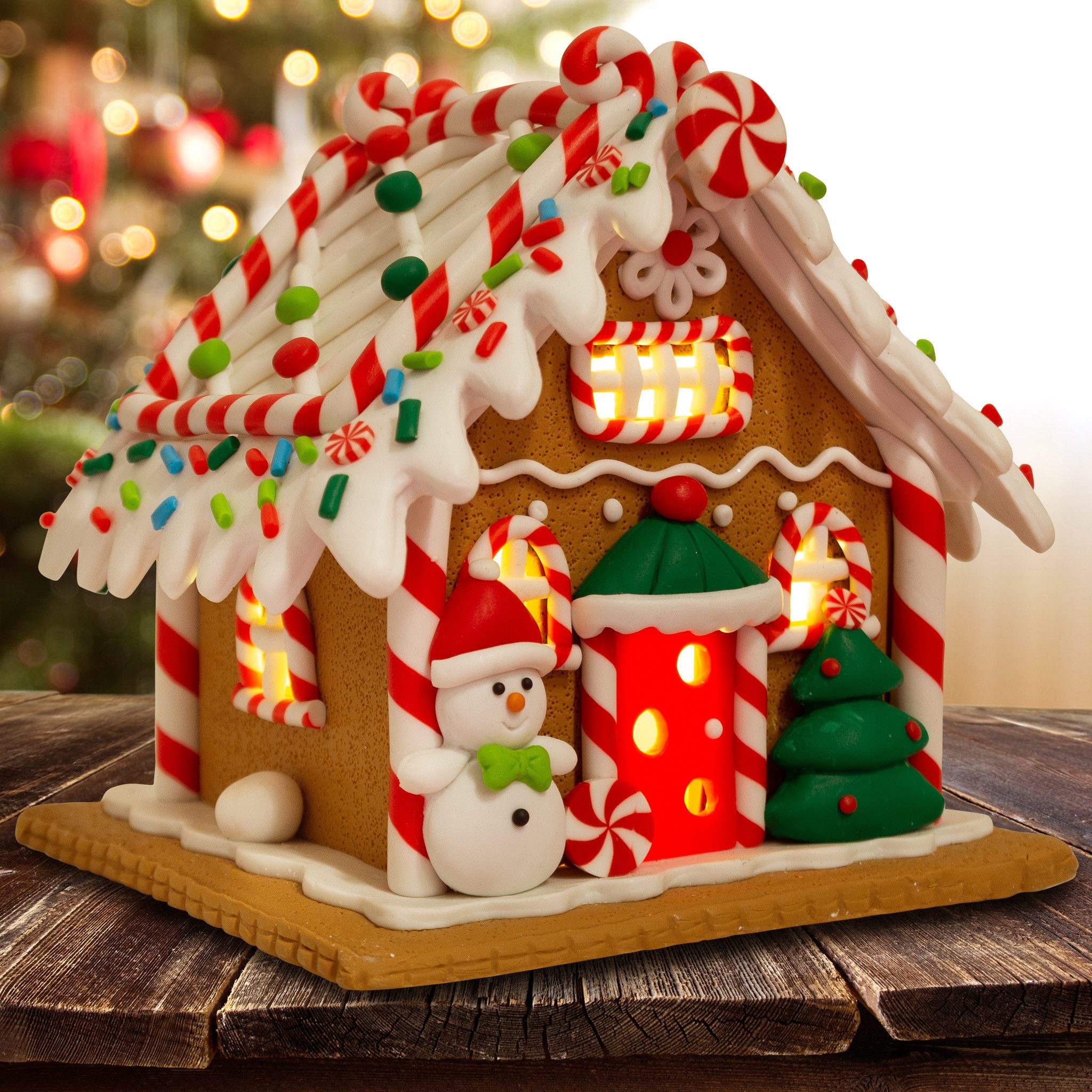 Christmas Paradise Weihnachtshaus Lebkuchenhaus mit LED 13 cm, Weihnachtsdeko, braun-bunt, leuchtet