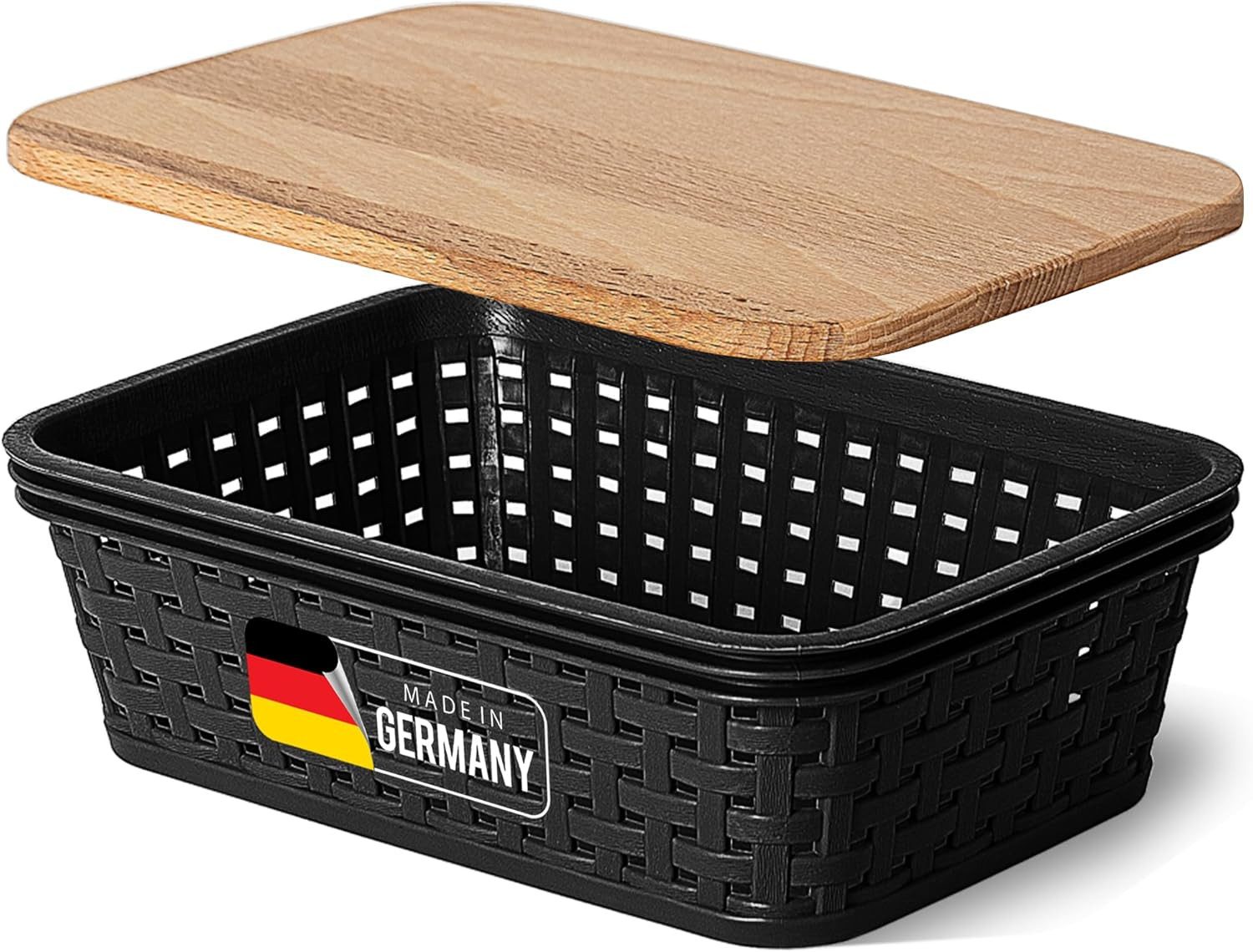 Novaliv Aufbewahrungsbox 30978-30980-1x (1 St), Novaliv Aufbewahrungsbox mit Holzdeckel Mini 1L Korb Schwarz in Rattan
