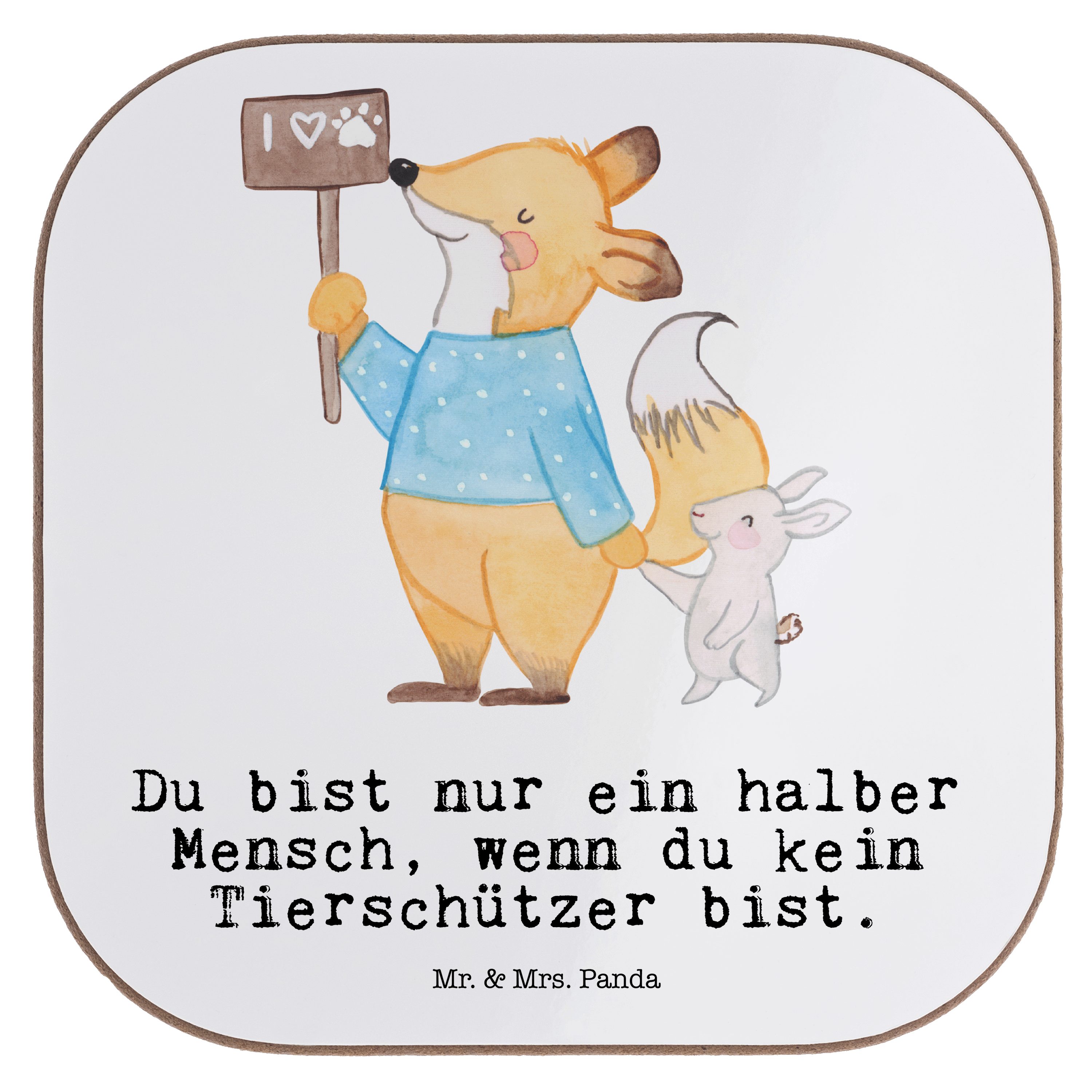 Mr. & Mrs. Panda Getränkeuntersetzer Tierschützer mit Herz - Weiß - Geschenk, Rente, Dankeschön, Getränkeu, 1-tlg.