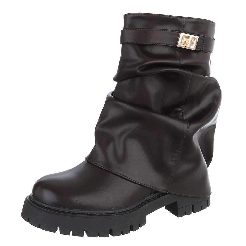 Ital-Design Damen Stiefel mit Profilsohle und Schnallen-Detail Westernstiefelette (92269004) Blockabsatz Stiefeletten in Braun