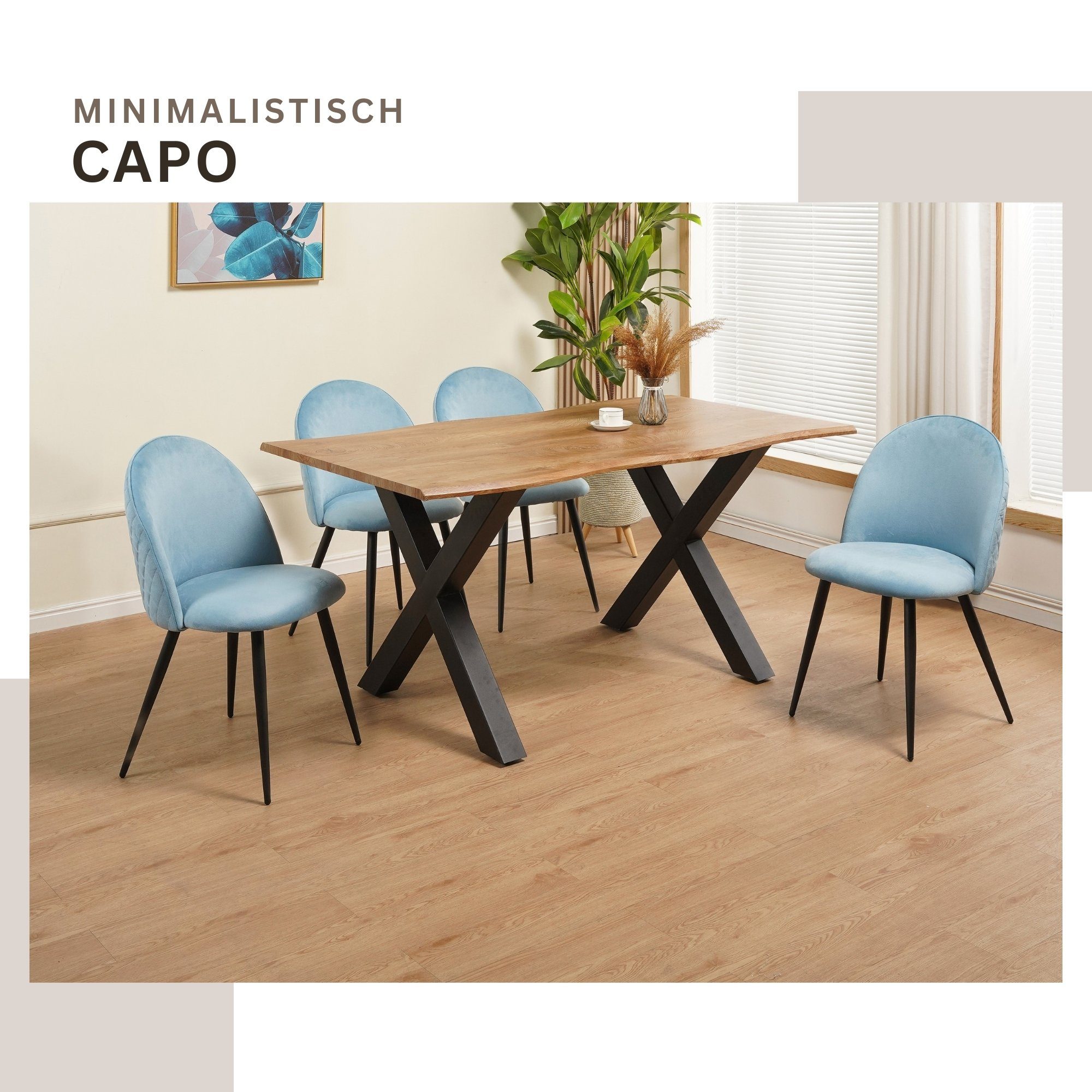 Albatros International Esszimmerstuhl Esszimmer Stühle 4 er Set CAPO, Stuhl Stühle Esszimmerstühle, Küche (4er Set, Blau, Samt Bezug), Küchenstuhl Küchenstühle Essstühle für den Esstisch Ess Stühle