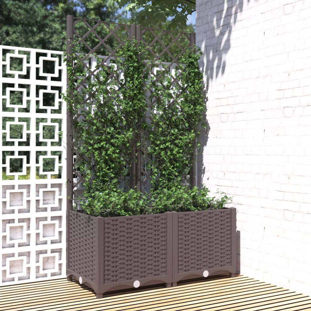 vidaXL Blumenkasten 80 x 40 x 136 cm Pflanzkübel mit Rankgitter Braun 80x40x136 cm Kunstst