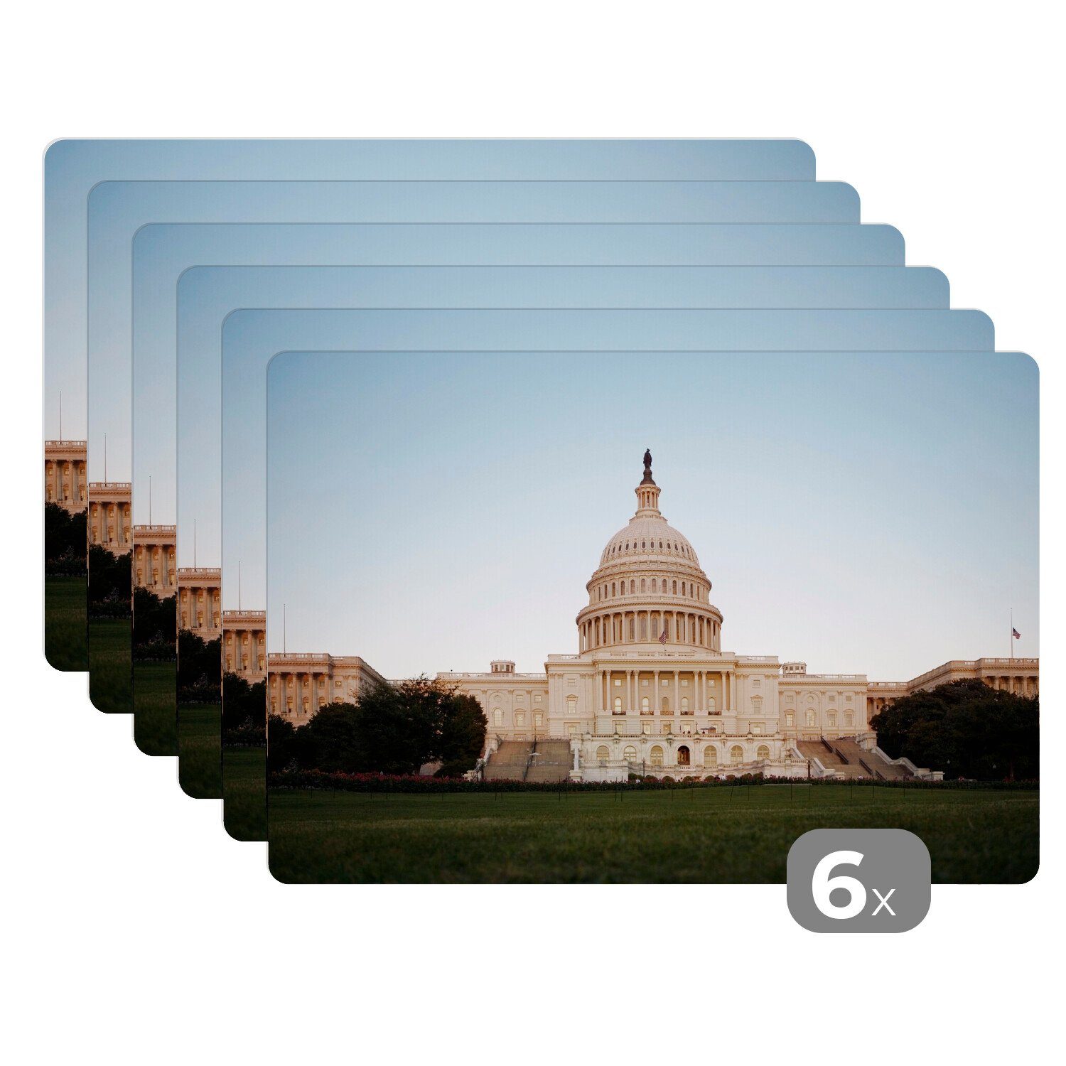 Platzset, Fassade des Capitol Hill in Washington, MuchoWow, (6-St), Platzset, Platzdecken, Platzmatte, Tischmatten, Schmutzabweisend
