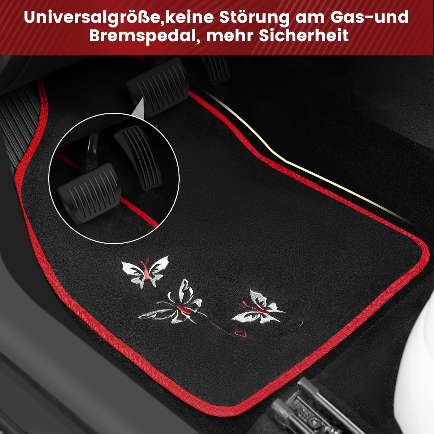 Woltu Auto-Fußmatten (4 St), Sie passen auf fast allen Pkw, Vans und Lkw., Universal Auto Teppich Stickerei Butterfly
