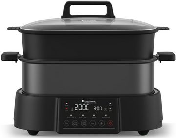 TurboTronic by Z-Line Multikocher Slow Cooker in schwarz mit Grillplatte, 1250 W, 6L + 4L, mit Digitalsteuerung, Dampfgarer, Reiskocher, Tischgrill