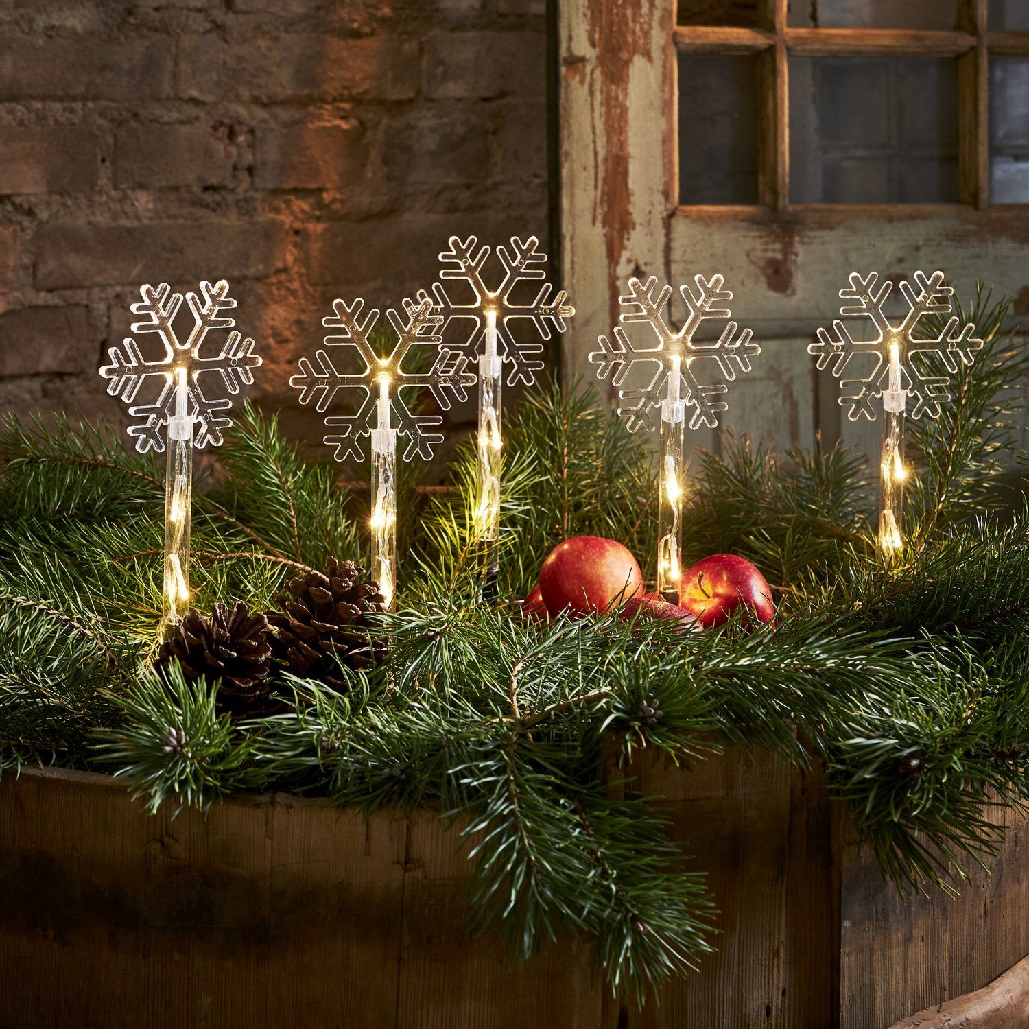 STAR TRADING LED Dekolicht LED Dekostab 5 Schneeflocken Außen Balkon Weihna günstig online kaufen