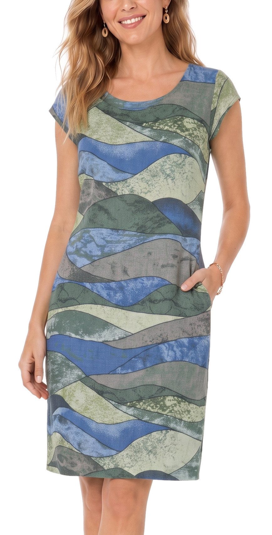 dy_mode Midikleid Damen Leinenkleid Knielanges Sommerkleid Midi Kleid Strandkleid leicht taillierte Passform, mit seitlichen Eingriffstaschen