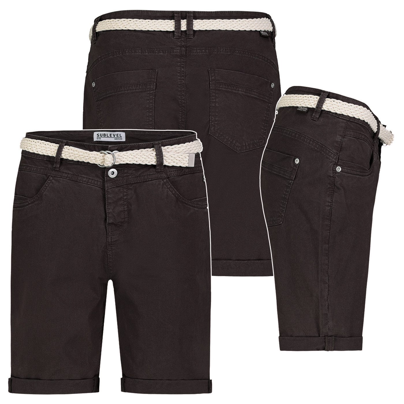 SUBLEVEL Bermudas Damen Short Bermuda kurze Hose Sommer Chino Stoff Hose mit Gürtel