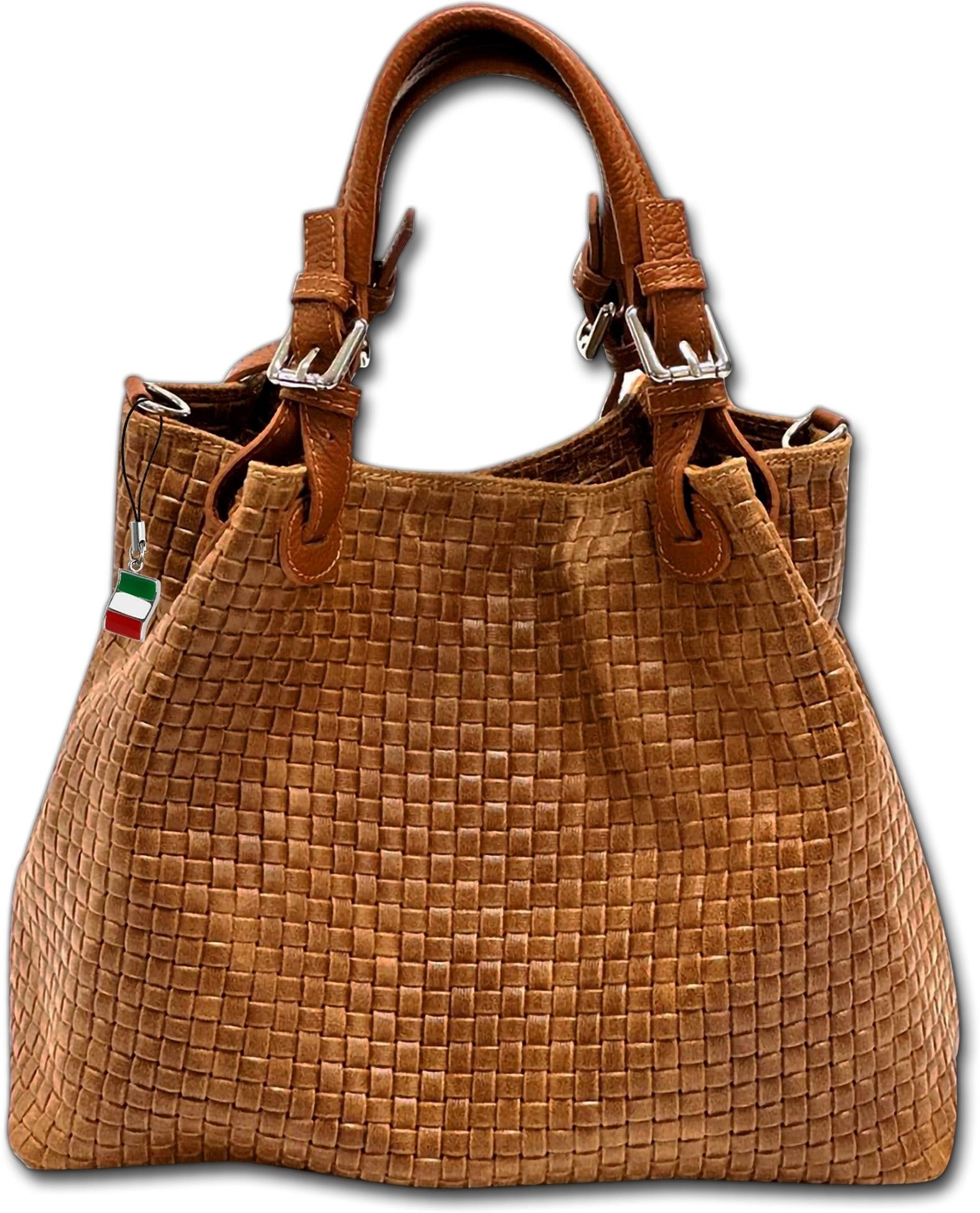 FLORENCE Handtasche braun Florence Tasche (Umhängetasche, Umhängetasche), Damen Tasche Echtes Leder braun, geprägtes Flechtmuster