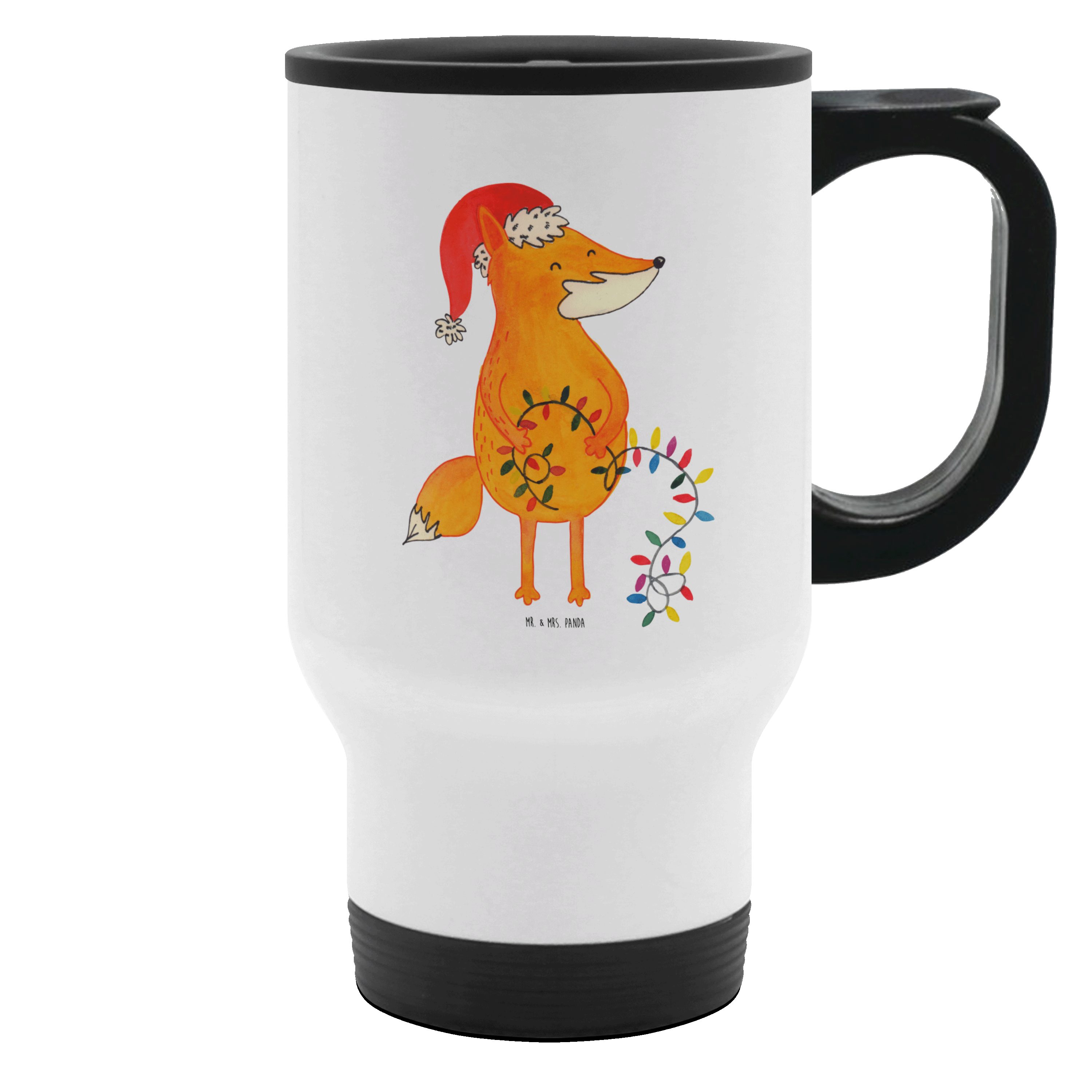 Mr. & Mrs. Panda Thermobecher Fuchs Weihnachten, Thermobecher, Weiß, Füchse, Nikolaus, thermosbeche, Edelstahl, Teebecher groß edelstahl to go becher tea to go becher