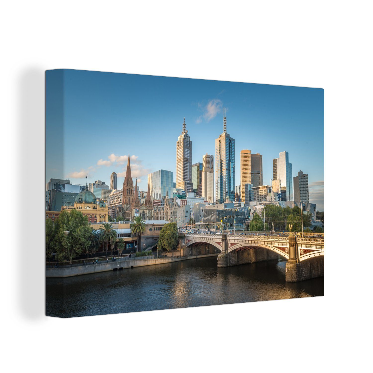 OneMillionCanvasses® Leinwandbild Stadtsilhouette von Melbourne in Australien, (1 St), Wandbild Leinwandbilder, Aufhängefertig, Wanddeko, 30x20 cm