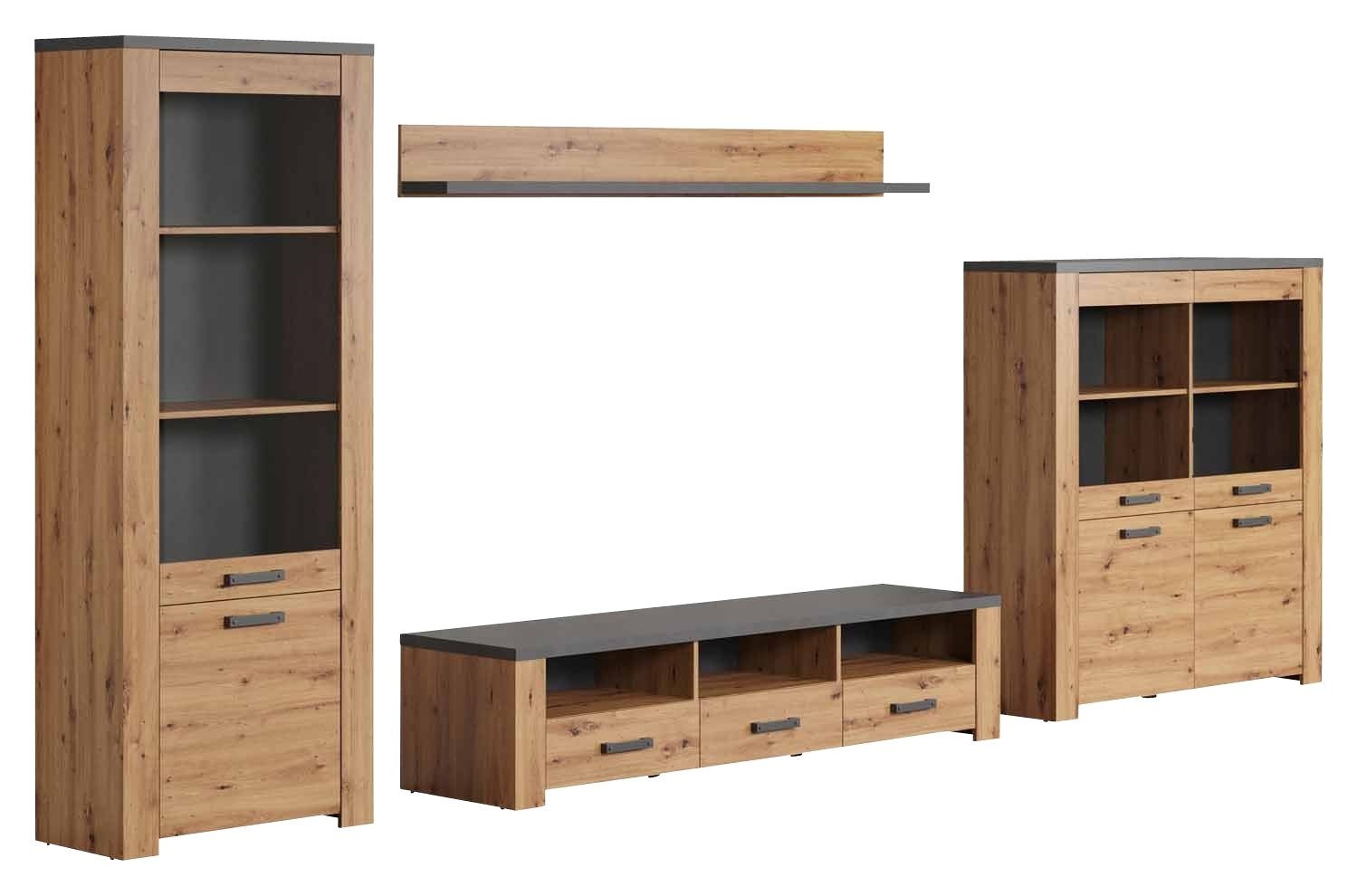 trendteam Wohnwand FOLLOW, B 409 cm, Artisan Eiche Dekor, (4-St), Matera Dekor, ohne LED-Beleuchtung