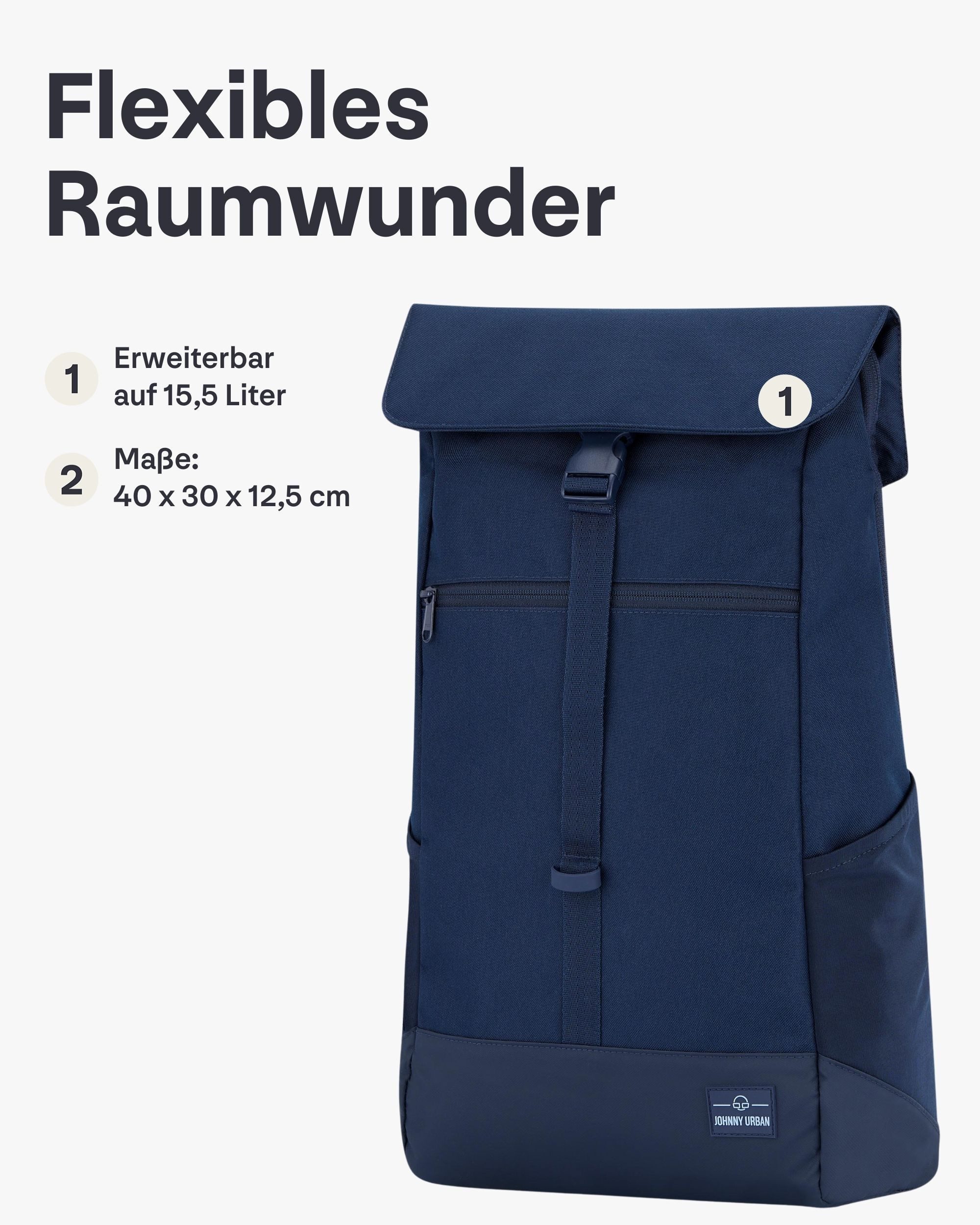 Johnny Urban Cityrucksack MIKA, Rolltop Damen Herren, Laptop Fach (1-tlg), Flexible Größe, Gepolstertes Laptopfach, Wasserabweisend
