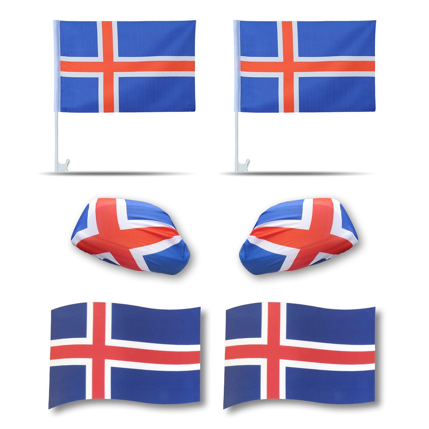 Sonia Originelli Fahne Fanpaket "Island" Iceland Fußball 3D Magnet Außenspiegel Flaggen, Magnete: 3D-Effekt