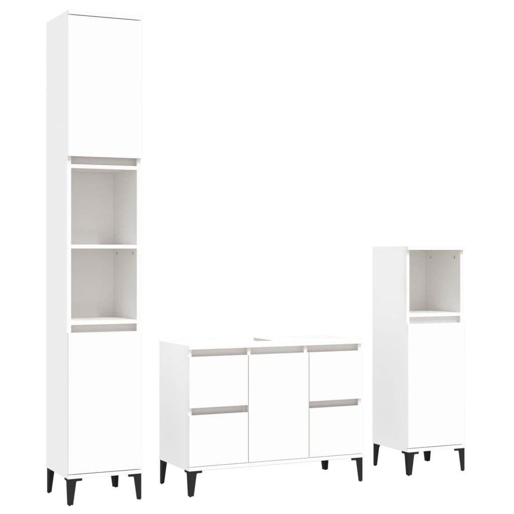 vidaXL Badmöbel-Set, 3-tlg. Badezimmermöbel Set Weiß Holzwerkstoff