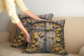 Kissenbezüge Modern Accent Doppelseitiger Digitaldruck, Abakuhaus (2 Stück), Rustikal Holzschuppen Schmetterlinge Blumen