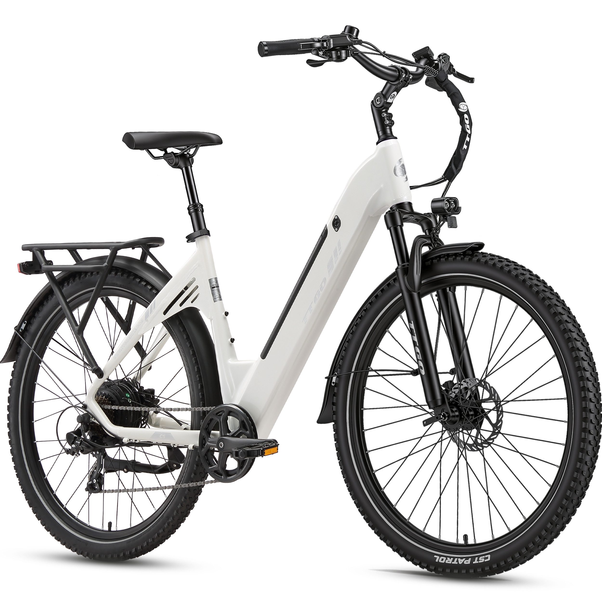 TTGO E-Bike Cityrad 28 Zoll, 70 Nm, Federsattelstütze, C5, für Alltag, Pendeln und Touren, 7 Gang Shimano, Kettenschaltung, Heckmotor, 648 Wh, City Pedelec mit 110 km Reichweite & Hydraulikbremsen