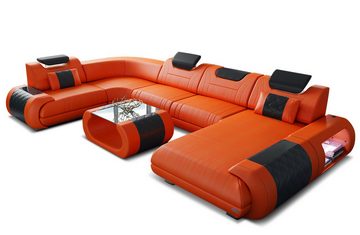 Sofa Dreams Wohnlandschaft Ledersofa Rimini U Form Ledercouch Leder Sofa, Couch, mit LED, wahlweise mit Bettfunktion als Schlafsofa, Designersofa